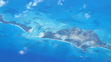 Aerial view of Bahamas coastline on a sunny day