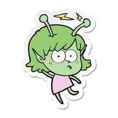 sticker of a cartoon alien girl