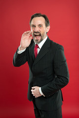 Loud announcement. Man shouting to you. Man try to persuade you in something. Mature charismatic...