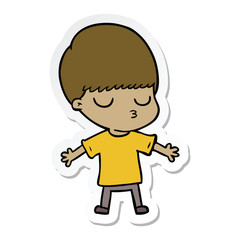sticker of a cartoon calm boy