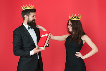 Royal family. Couple in love royal family. Elite society. King and queen formal event. Royal gift....