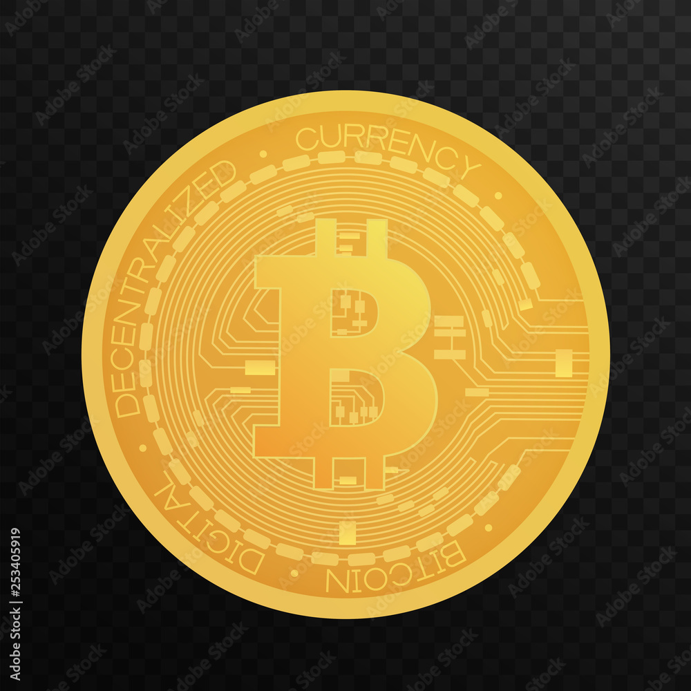 Poster Golden bitcoin coin. Crypto blockchain currency bitcoin symbol isolated on alpha transparent background vector illustration.
