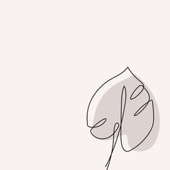 Eucalyptus monstera leaf continuous line drawing. One line . Hand-drawn minimalist illustration, vector.