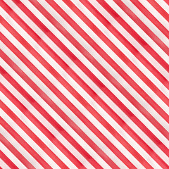 Red and white diagonal stripes seamless pattern. Decorative grungy classic festive backdrop. Handdrawn water colour sketchy drawing for scrapbooking, print, cover, design, cloth, decor, wallpaper.