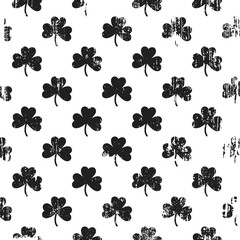 Grunge pattern with shamrock.  Square black and white backdrop.