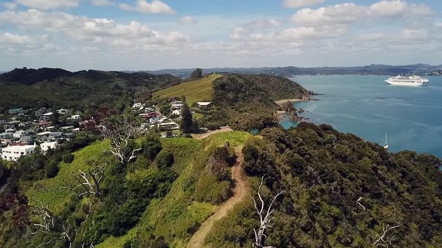 Drone view of Tapeka point, Russell Island, New Zealand.