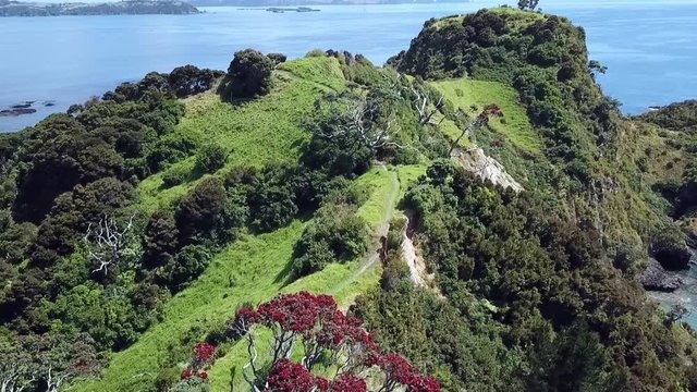 Drone view of Tapeka point, Russell Island, New Zealand.