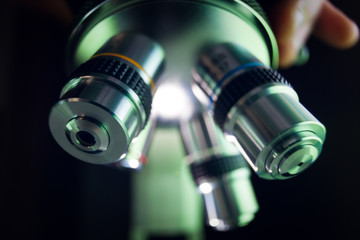 Laboratory microscope for scientific research. Microscope is used for conducting planned, research experiments, educational demonstrations in medical and clinical laboratories.