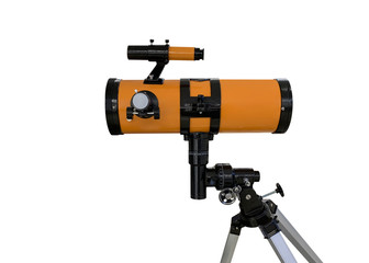 orange telescope on a tripod isolated on white background