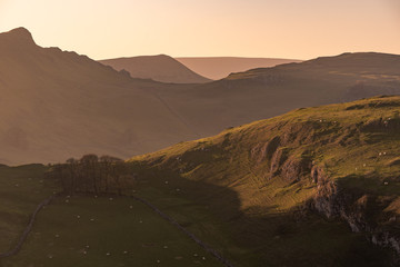 Fototapeta na wymiar Sunset on Parkhouse Hill and Chrome Hill in the Peak District National Park
