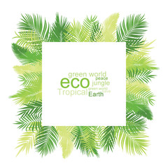 Fototapeta premium Bright green tropical palm frame, classic and universal for cards, invitations and web design