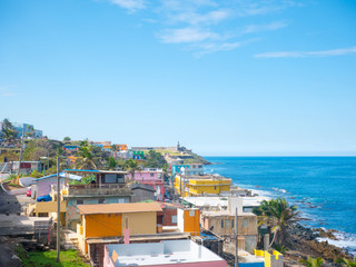 Panorama of La Perla slum in old San Juan, Puerto Rico - obrazy, fototapety, plakaty