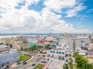 Panoramic View of the cityscape of Old San Juan in Puerto Rico, viewed from the San Cristobal Castle