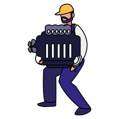 mechanic worker lifting car engine