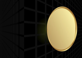black background with perspective and golden banner