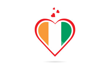 Cote d'Ivoire country flag inside love heart creative logo design