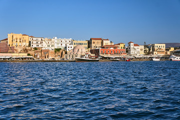 Fototapeta na wymiar The old port in city of Chania, Crete.