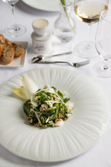 restaurant slaw style salad with white wine and bread