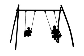Children silhouette on swing