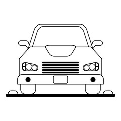 Car vehicle on parking zone frontview black and white