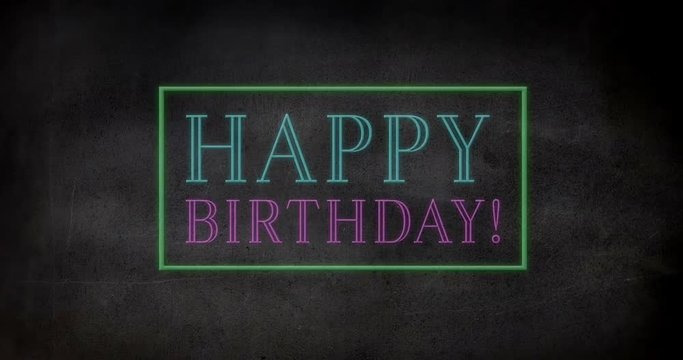 Animation of happy birthday sparkling text in a frame 4k
