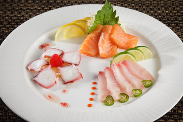 Sushi sampler plate at a restaurant