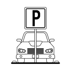 Car on parking zone black and white