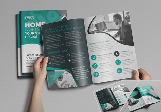 Bifold Brochure Layout with Teal Accents