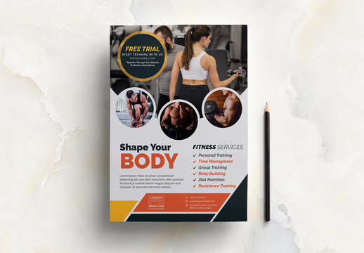 Fitness Flyer Layout with Rounded Photo Placeholders