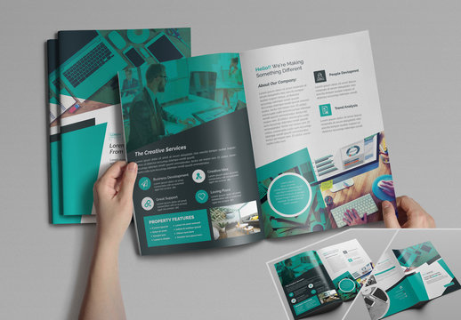 Bifold Brochure Layout with Teal Accents