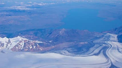 Aerial view of Punta Arenas glacier region in Chile