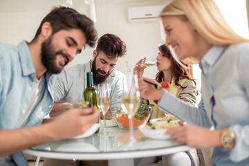 Friends having lunch together at home