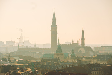 February 18, 2019. Denmark Copenhagen. Panoramic top view of the city center from a high point....