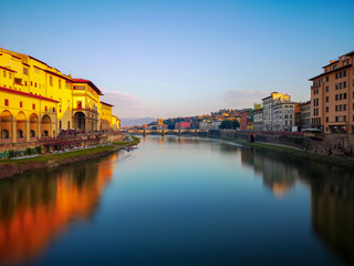 florence,tuscany/Italy 24 february 2019 : the ponte vechio ,the most famous landmark of the city,thousands of people are crossing this bridge every day