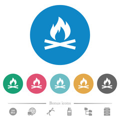 Camp fire flat round icons