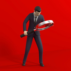 3D  Illustration Character mit Lupe