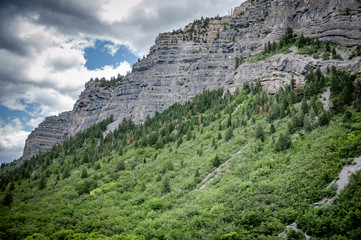 Landscape view near Bridal Veil Falls in scenic Provo Canyon, Utah.