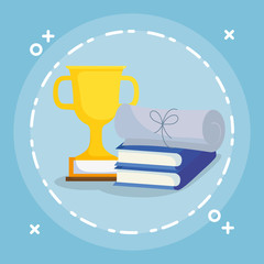 text books with trophy and certificate