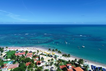 Aerial view of Porto de Galinhas's Beach, Pernambuco, Brazil: Vacation on the paradisiac beach with fantastics natural pools. 