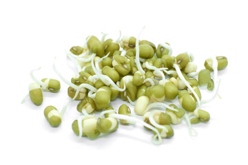Sprouted mung beans isolated on white background