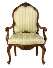 Chair wood carved green striped with clipping path.