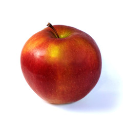 Macro photo red apple fruit shadow isolated on white background