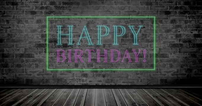 Animation of sparkling happy birthday text in a frame 4k