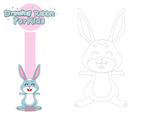 Drawing and Paint Cute Cartoon Rabbit. Educational Game for Kids. Vector Illustration With Cartoon Style Funny Animal