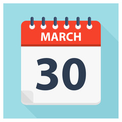 March 30 - Calendar Icon - Calendar design template