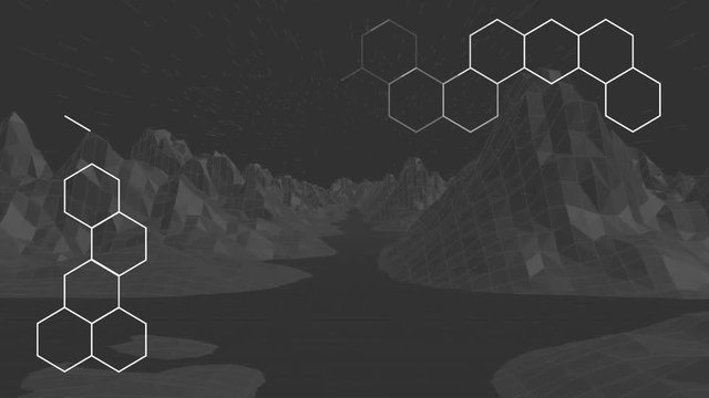 Honeycombed animation with mountain background 
