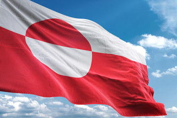 Naklejka na ściany i meble Greenland flag waving sky background 3D illustration