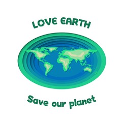 Love earth save our planet paper cut deep icon  design