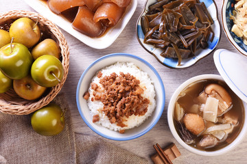Braised pork rice. Soy-stewed pork rice. Taiwanese Cuisine.