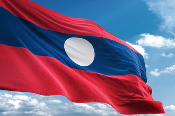 Laos flag waving sky background 3D illustration